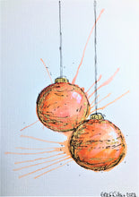 Orange, Red and Gold Splatter Baubles - Hand Painted Christmas Card