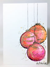 Red, Orange, Pink and Gold Baubles - Hand Painted Christmas Card