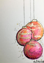 Red, Orange, Pink and Gold Baubles - Hand Painted Christmas Card