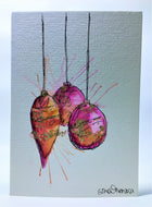 Pink, Purple, Orange and Gold Splatter Baubles - Hand Painted Christmas Card