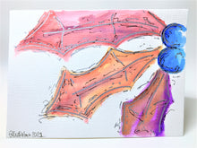 Red, Orange, Blue and Silver Holly - Hand painted Christmas Card