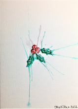 Abstract Splatter Holly Design #2 - Hand Painted Christmas Card
