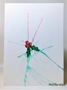 Abstract Splatter Holly Design #3 - Hand Painted Christmas Card
