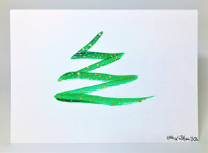 Abstract Green and Gold Tree - Hand Painted Christmas Card