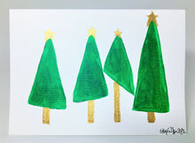 Abstract Green and Gold Trees - Hand Painted Christmas Card