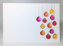 Pink, Red, Orange and Silver Baubles - Hand Painted Christmas Card