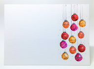 Orange, Pink, Red and Silver Baubles - Hand Painted Christmas Card