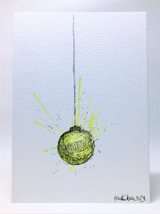 Yellow Splatter and Silver Bauble - Hand Painted Christmas Card