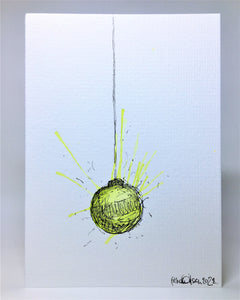 Yellow Splatter and Silver Bauble - Hand Painted Christmas Card