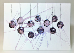 Small Black, Grey and Silver Baubles - Hand Painted Christmas Card