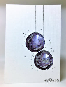 Black, Grey and Silver Leaf Baubles - Hand Painted Christmas Card