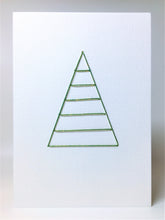 Hand-made Christmas Card - Simple abstract tree in green/gold thread
