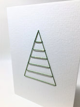 Hand-made Christmas Card - Simple abstract tree in green/gold thread