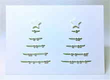 Abstract Green Thread Christmas Trees with Silver Beads - Handmade Christmas Card