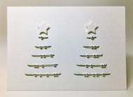 Abstract Green Thread Christmas Trees with Silver Beads - Handmade Christmas Card