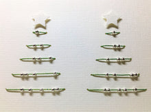 Abstract Green Thread Christmas Trees with Silver Beads - Handmade Christmas Card