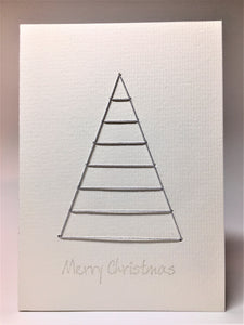 Silver thread abstract Christmas Tree - Hand-made Christmas card