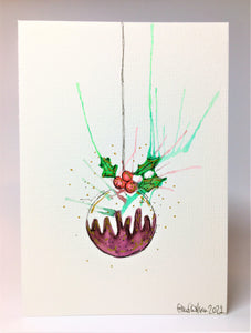 Christmas Pudding Splatter Bauble - Hand Painted Christmas Card