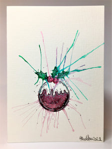 Christmas Pudding Splatter Bauble 2 - Hand Painted Christmas Card