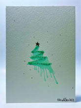 Small Green Splatter Tree with Gold Star - Hand Painted Christmas Card