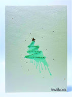 Small Green Splatter Tree with Gold Star - Hand Painted Christmas Card