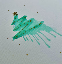 Small Green Splatter Tree with Gold Star - Hand Painted Christmas Card