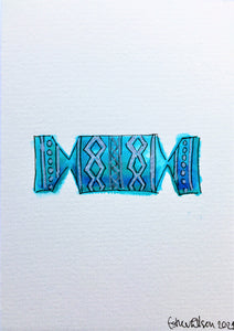 Blue and Silver Christmas Cracker - Hand Painted Christmas Card