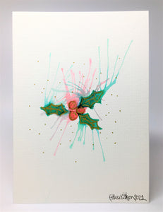 Abstract Holly Splatter - Hand Painted Christmas Card
