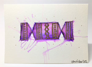 Purple and Gold Christmas Cracker - Hand Painted Christmas Card