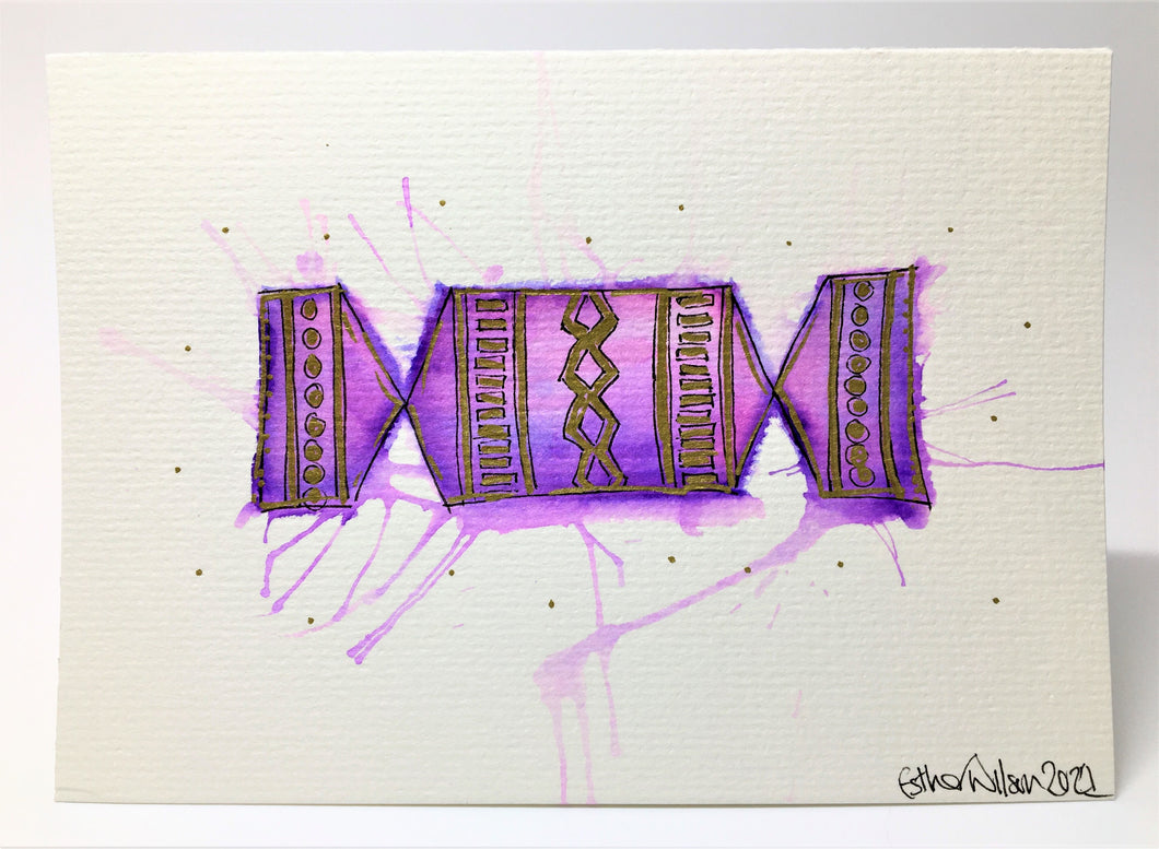 Purple and Gold Christmas Cracker - Hand Painted Christmas Card