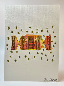 Orange, Yellow and Gold Christmas Cracker - Hand Painted Christmas Card