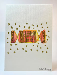 Orange, Yellow and Gold Christmas Cracker - Hand Painted Christmas Card