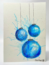 Abstract Blue and Silver Splatter Baubles - Hand Painted Christmas Card