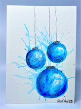 Abstract Blue and Silver Splatter Baubles - Hand Painted Christmas Card