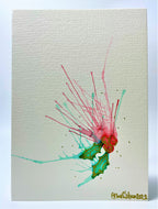 Abstract Holly Splatter with Gold - Hand Painted Christmas Card