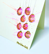 Small Pink, Orange and Gold Splatter Baubles - Hand Painted Christmas Card