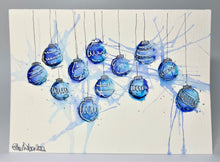 Small Blue and Silver Splatter Baubles - Hand Painted Christmas Card