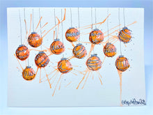 Small Orange and Silver Splatter Baubles - Hand Painted Christmas Card