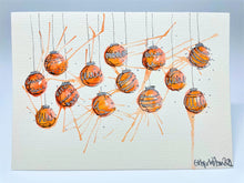 Small Orange and Silver Splatter Baubles - Hand Painted Christmas Card