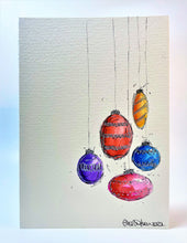 Abstract Oval Pink, Orange, Purple, Red and Blue Baubles - Hand Painted Christmas Card