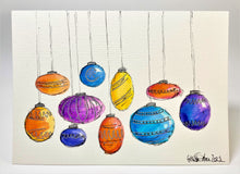 Abstract Oval Pink, Purple, Blue, Red, Orange, Yellow Baubles - Hand Painted Christmas Card