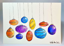 Abstract Oval Pink, Purple, Blue, Red, Orange, Yellow Baubles - Hand Painted Christmas Card