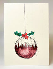 Christmas Pudding Bauble - Hand Painted Christmas Card