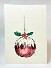 Christmas Pudding Bauble - Hand Painted Christmas Card