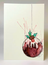 Christmas Pudding Bauble Splatter - Hand Painted Christmas Card