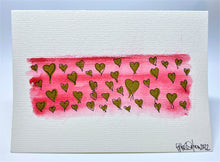 Original Hand Painted Greeting Card - Valentine - Gold Hearts on Red