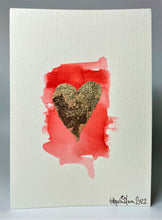 Original Hand Painted Greeting Card - Valentine - Red with Gold Leaf Heart