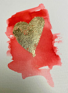 Original Hand Painted Greeting Card - Valentine - Red with Gold Leaf Heart