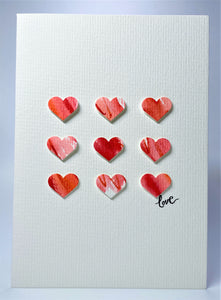 Original Hand Painted Valentine's Day Card - 9 Pink, Red and White Hearts - Love