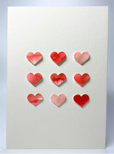 Original Hand Painted Valentine's Day Card - 9 Pink, Red, White and Bronze Hearts - Love